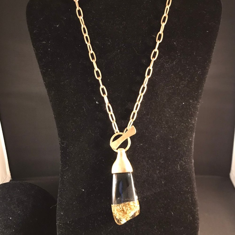 Brushed Gold, Amber & Gold pendent Necklace NWOT